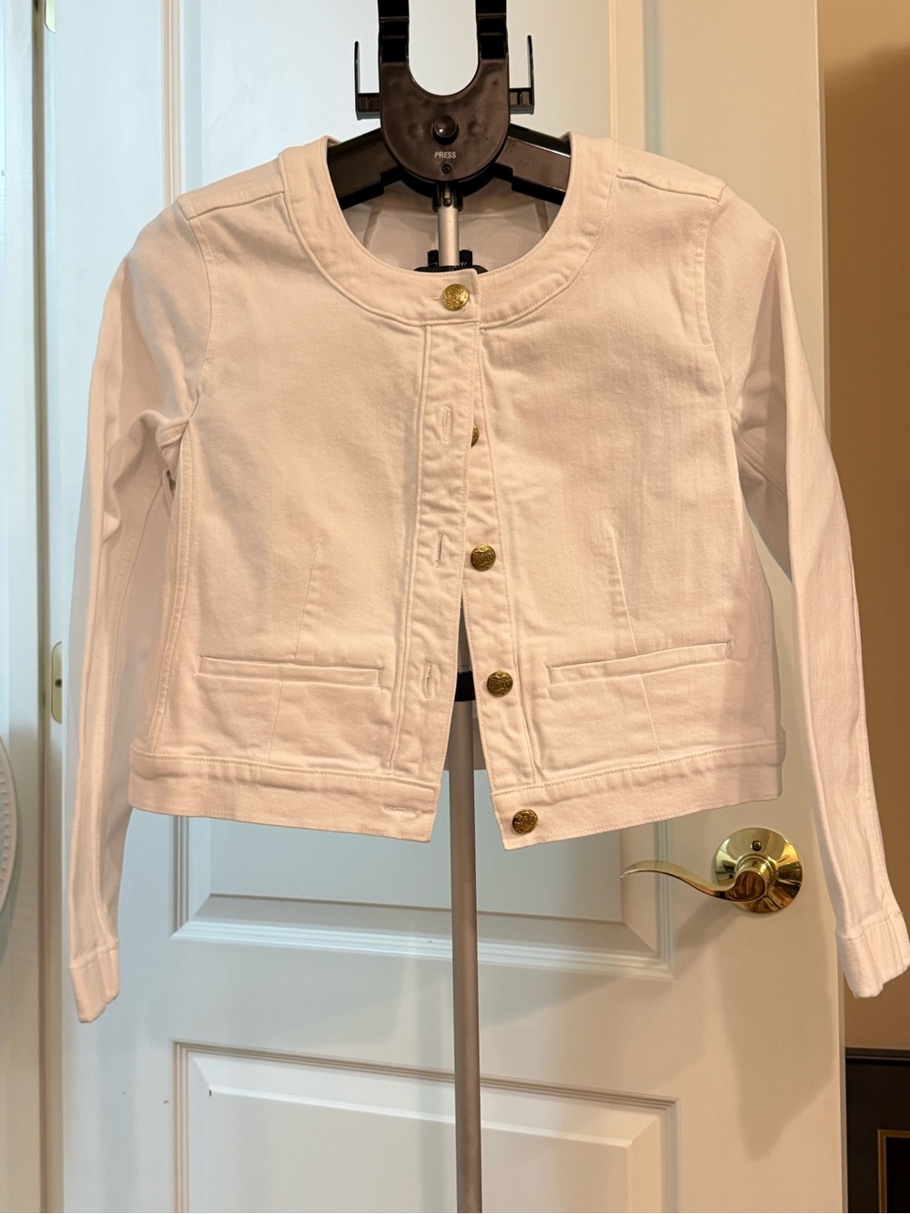 J. Crew White Button-Up Jean Jacket with Gold Buttons - Picture 2 of 4